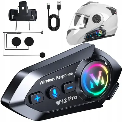Aku. LED RGB Y12 pro bluetooth motoristični radijski interkom