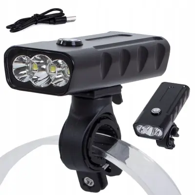 Alu. LED CREE XM-L T6x3 kolesarska luč IPX5 črna USB 7500K