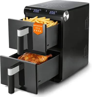 Nettlife cvrtnik na vroč zrak z 2 predelkoma, 11 l, 13 v 1, dvojna cona, 2800 W, zaslon na dotik, časovnik, košare, primerne za pomivanje v pomival