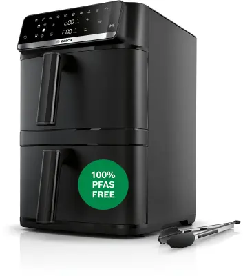 Air Fryer BOSCH MAFD661B7 z dvema navpično postavljenima predaloma, črn