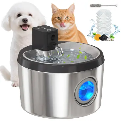 PawHut 4-litrski brezžični mačji vodnjak iz nerjavečega jekla s senzorjem gibanja in 6 filtri