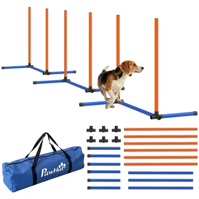 PawHut Agility komplet za pse, 3-delna agility oprema s slalomskimi palicami in torbo za nošenje