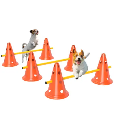 PawHut Komplet za agility za pse, 3-delna oprema za agility za trening psov, komplet za ovire