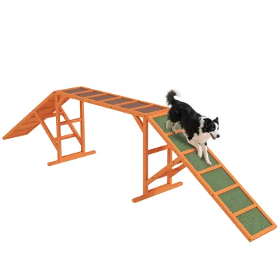 PawHut Most za agility pse, oprema za agility za pse z varnostno palico, oranžna