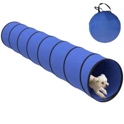 PawHut Pasji agility tunel 300 x 50 cm Pasji tunel s 4 talnimi sidri Torba za prenašanje Modra
