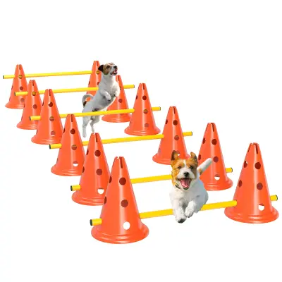 PawHut Komplet za agility za pse, 6-delna oprema za agility trening psov, komplet za preskakovanje ovir