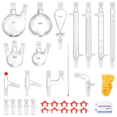 Laboratorijski destilacijski komplet, 32-delni set, 3.3 borosilikatno steklo, standardni 24/40 spoji, 32 kosov