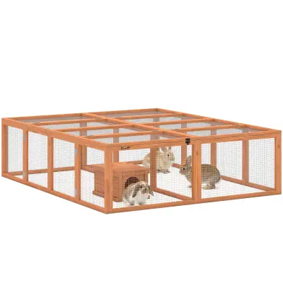 PawHut Lesena zajčja kletka z dvema vratoma, oranžno zavetje