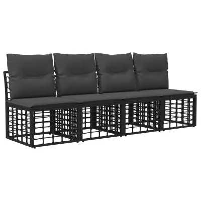 vidaXL 4-sedežni vrtni sofa brez naslonov 4 pcs Črna poli ratan