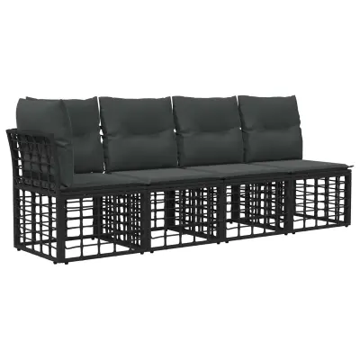 vidaXL 4-sedežni vrtni kavč z levim naslonom 4 pcs Črna poli ratan