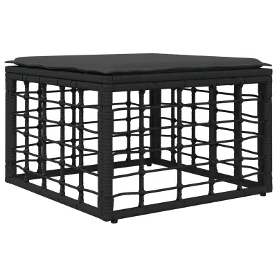 vidaXL Vrtnarski puf z blazino Črna 55 x 55 x 37 cm poli ratan