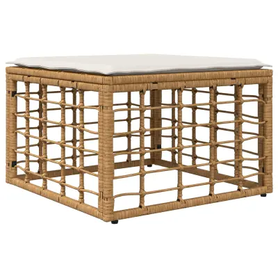 vidaXL Vrtnarski puf z blazino Naravna 55 x 55 x 37 cm poli ratan