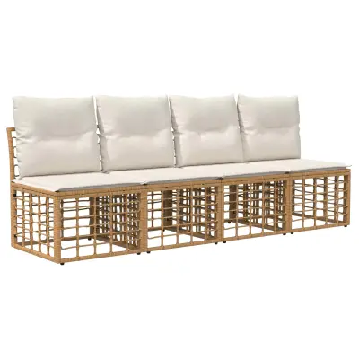 vidaXL 4-sedežni vrtni sofa brez naslonov 4 pcs Naravna poli ratan