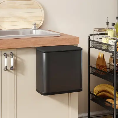 HOMCOM koš za smeti nerjaveče jeklo, plastika 29,7D x 17,4Š x 30V cm črno