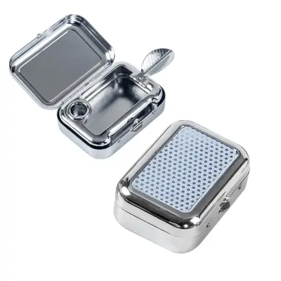 Mini prenosni pepelnik - žepna velikost, aluminijeva zlitina, vzmetni pokrov White