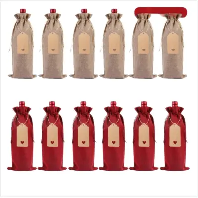 12 Kosov Vrečk za Vino iz Mešanega Platna z Vrvico - 15x35 cm
