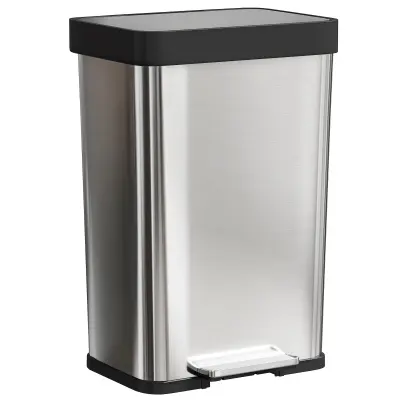 HOMCOM koš za smeti nerjaveče jeklo, plastika 44D x 36Š x 66,5V cm srebrno