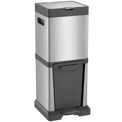 HOMCOM koš za smeti nerjaveče jeklo, plastika 32,5D x 31,5Š x 78V cm srebrno
