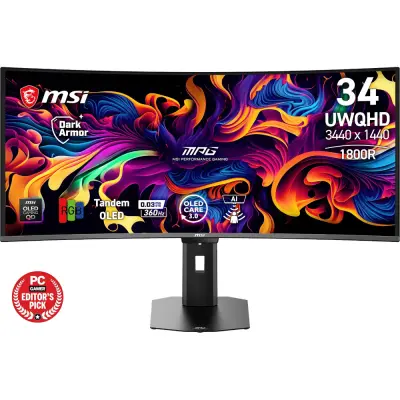 Monitor MSI MPG 341CQR QD-OLED X36, 86,4 cm (34"), 3440x1440 (UWQHD), QD-OLED, 360Hz, 0.03 ms (GTG), 300 nits, nastavljiv po višini|Gaming