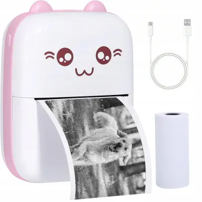 Mini prenosni aku. foto termični tiskalnik bluetooth roza