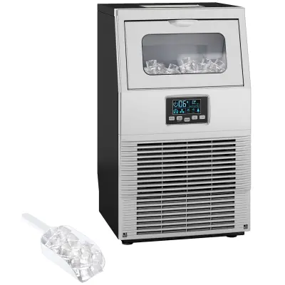 HOMCOM Komercialni ledomat, jeklo in ABS plastika, 34,5 D x 33,9 Š x 60,2 V cm, srebrna