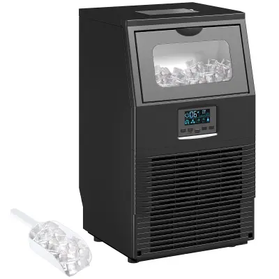 HOMCOM Komercialni ledomat, jeklo in ABS plastika, 34,5 D x 33,9 Š x 60,2 V cm, črna