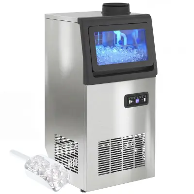 HOMCOM Komercialni ledomat, nerjaveče jeklo – 35D x 33,5Š x 71,5V cm – srebrna
