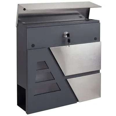 HOMCOM poštni nabiralnik nerjaveče jeklo, kovina 37D x 10Š x 37V cm temno sivo