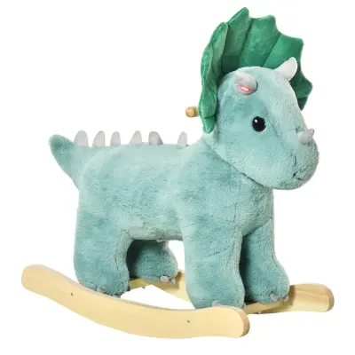 HOMCOM Gugalni konjiček plišasta gugalnica otroška gugalnica Triceratops dizajn temno zelene barve
