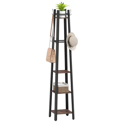 HOMCOM garderobni stojalnik iverna plošča, kovina 34,8D x 34,8Š x 179V cm rjavo