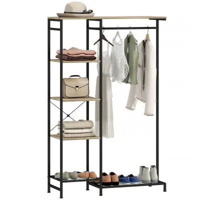 HOMCOM obešalnik za oblačila iverna plošča, kovina 100D x 35Š x 156V cm hrast+črno