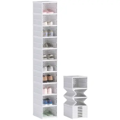 HOMCOM Škatle za čevlje umetna masa, ABS 35D x 26Š x 174V cm Bela