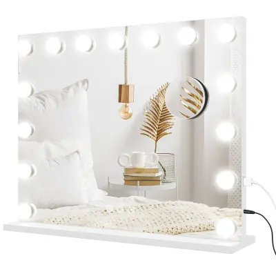 HOMCOM LED ogledalo za ličenje (steklo, kovina) 58D x 14Š x 48V cm – bela