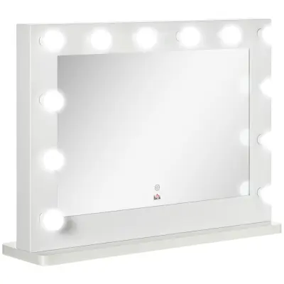 HOMCOM hollywood ogledalo železo, steklo, MDF 80D x 60Š x 20V cm belo