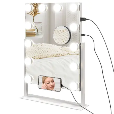 HOMCOM LED ogledalo za ličenje (steklo, kovina) 36,5D x 8,5Š x 45,5V cm – bela