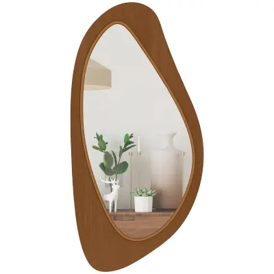 HOMCOM stensko ogledalo borov furnir, steklo 91,5D x 45Š x 3V cm naravni les