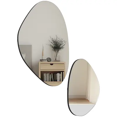 HOMCOM stensko ogledalo steklo, MDF 70D x 46Š x 2,5V cm črno
