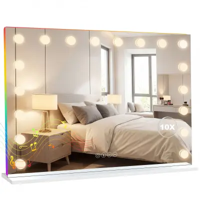 HOMCOM Hollywoodsko ogledalo (steklo) 80D x 14Š x 60V cm – bela