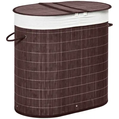 HOMCOM koš za perilo bambus, poliester-bombaž, kovina 62,5D x 37Š x 60,5V cm rjavo