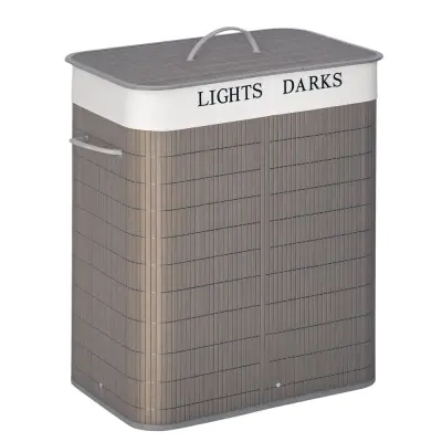 HOMCOM koš za perilo bambus, kovina 52D x 32Š x 63V cm sivo+belo