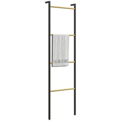 HOMCOM regalni stolp jeklo, bambus 49D x 5,5Š x 167,5V cm črno+naravno