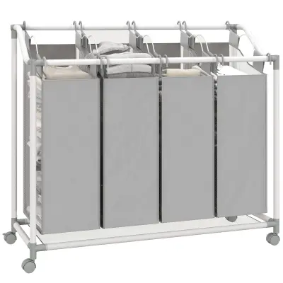 HOMCOM koš za perilo kovina, Oxford tkanina 97D x 38Š x 81V cm sivo