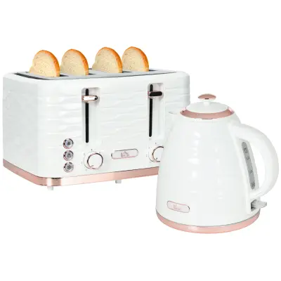 HOMCOM Komplet grelnika vode in opekača kruha (plastika, jeklo) 24,1 D x 19,5 Š x 23,2 V cm, kremno bela