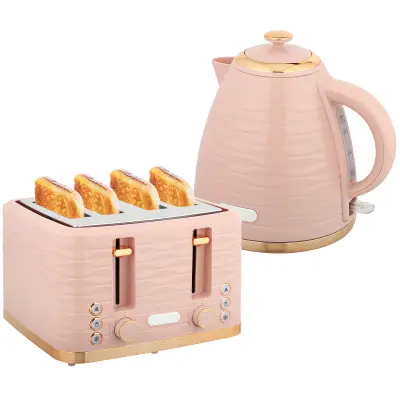 HOMCOM Komplet grelnika vode in opekača kruha, plastika in jeklo, 24,1 D x 19,5 Š x 23,2 V cm, roza