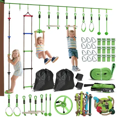 AIYAPLAY Otroški poligon z ovirami Ninja Warrior 10 m komplet Ninja Slackline zelene barve