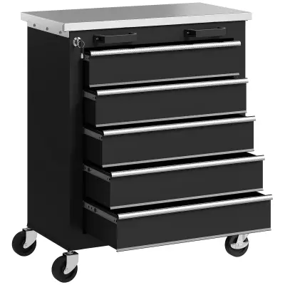 HOMCOM Delovni voziček jeklo, nerjaveče jeklo 65,5D x 34,5Š x 76V cm Črna