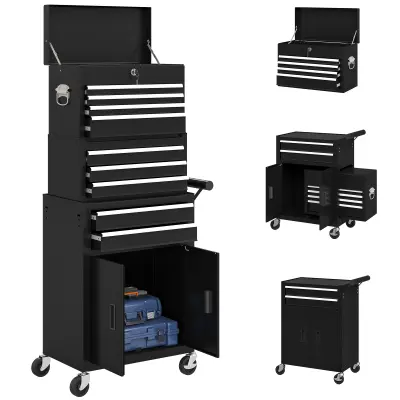 HOMCOM Delovni voziček jeklo 69,5D x 33Š x 133V cm Črna