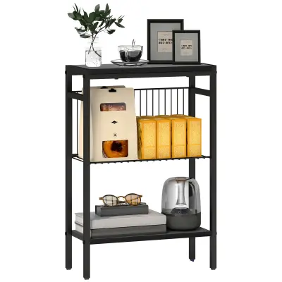 HOMCOM stranska miza iverna plošča, jeklo 43D x 18Š x 62,5V cm Črn