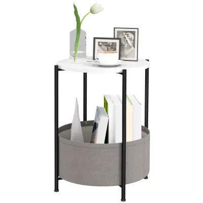 HOMCOM stranska miza iverna plošča, jeklo 44D x 44Š x 56V cm Bel+Siv