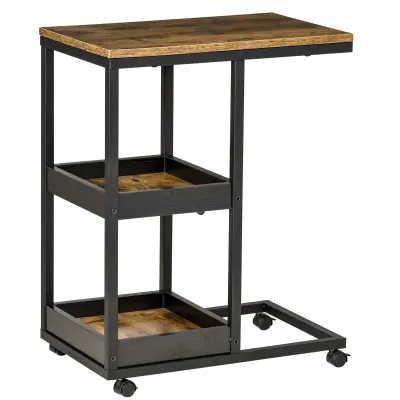 HOMCOM stranska miza jeklo, MDF 51D x 33Š x 66V cm Rjav